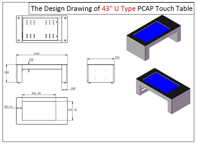 PCAPのタッチ画面が付いているスマートなコーヒー テーブルを広告する43インチLCD